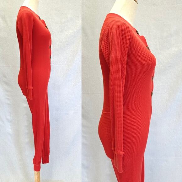 Everlane waffle knit henley onesie button up jumpsuit in currant size XXS - Picture 4 of 16